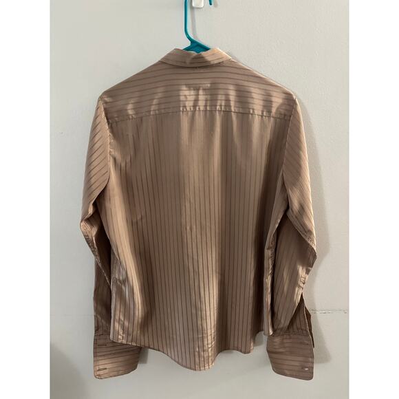 Foxcroft Womens Striped Button Down Top Size 14 Tan Office Neutral Long Sleeve - Picture 6 of 7